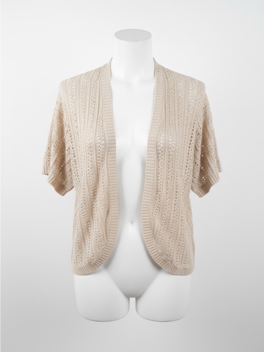 croft & barrow Open-Front Short Sleeve Cardigan - beige -3X-granny-preppy-